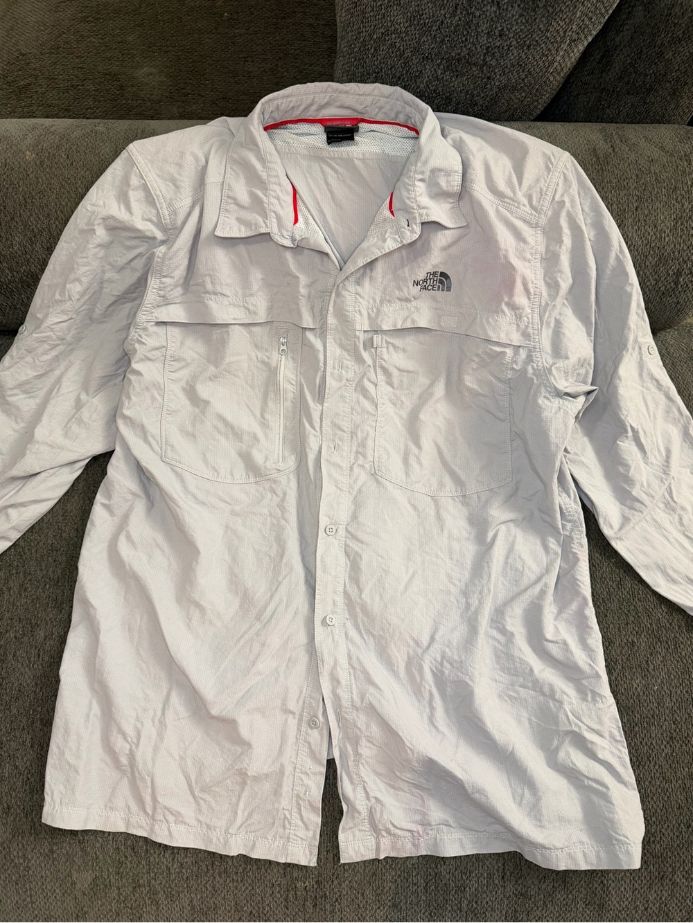 The North Face Men’s Lightweight White Button-Front Shirt Jacket with Red Trim